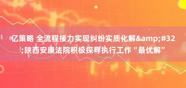 亿策略 全流程接力实现纠纷实质化解&#32;陕西安康法院积极探寻执行工作“最优解”